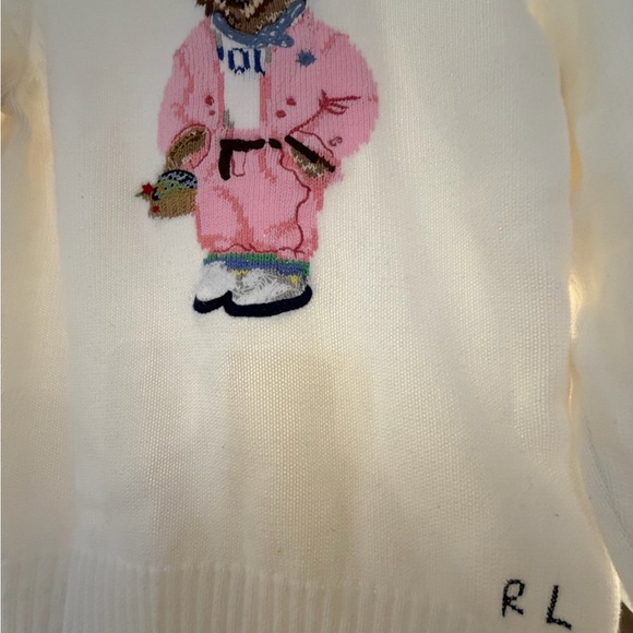 Ralph Lauren Cream Crewneck Sweater with Pink Bear Intarsia - Picture 5 of 6